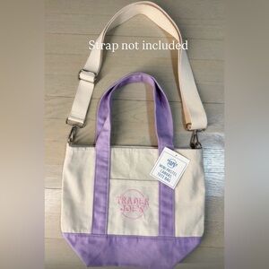 NEW Trader Joe's Canvas Mini Pastel Tote Bag Multicolor Foldable D-ring strap